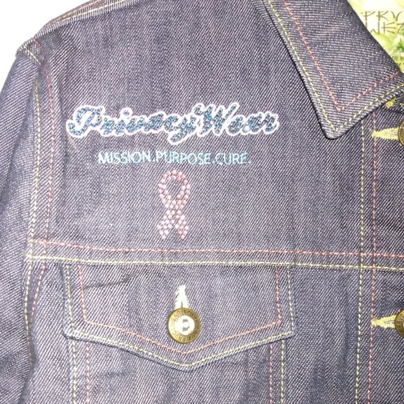 ❤️PRIVACY WEAR Jeweled Pink Ribbon Breast Cancer Awareness Denim Jacket Size XXL - Picture 10 of 12